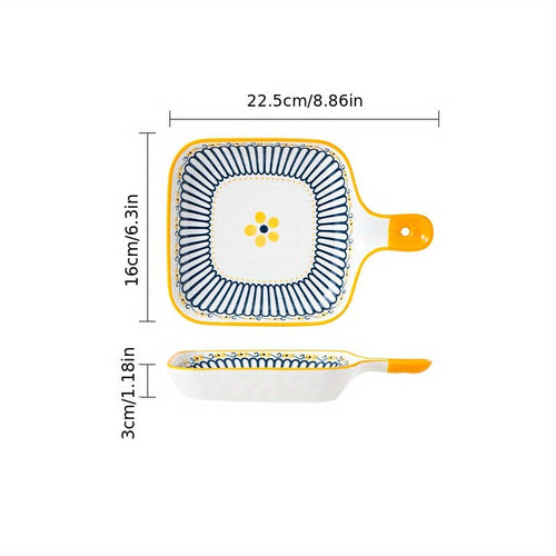 Stylish Ceramic Dinner Plate with Handle Flower Design