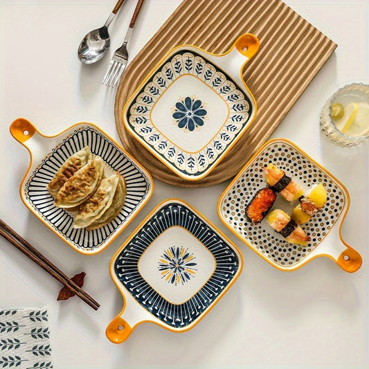 Stylish Ceramic Dinner Plate with Handle  Flower Design