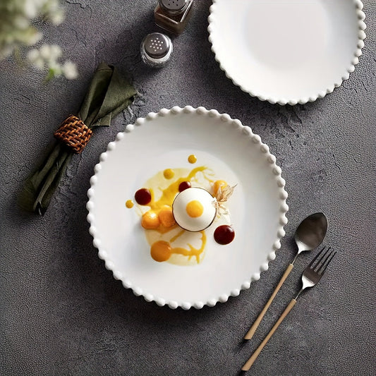 Elegant White Wave Ceramic Plate Luxe Minimalist Design
